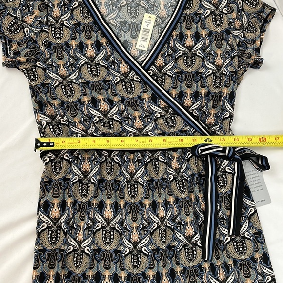 Max Studio Nordstrom Dress Faux Wrap front NWT short sleeves Mosaic print size S - Picture 11 of 12